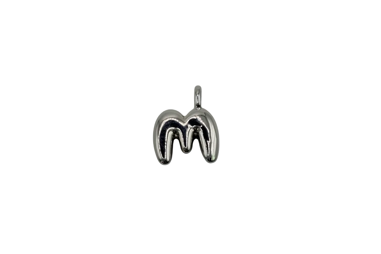 Polished silver puffy letter M