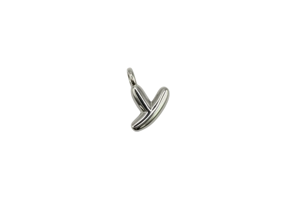 High-polish silver wishbone charm on black background