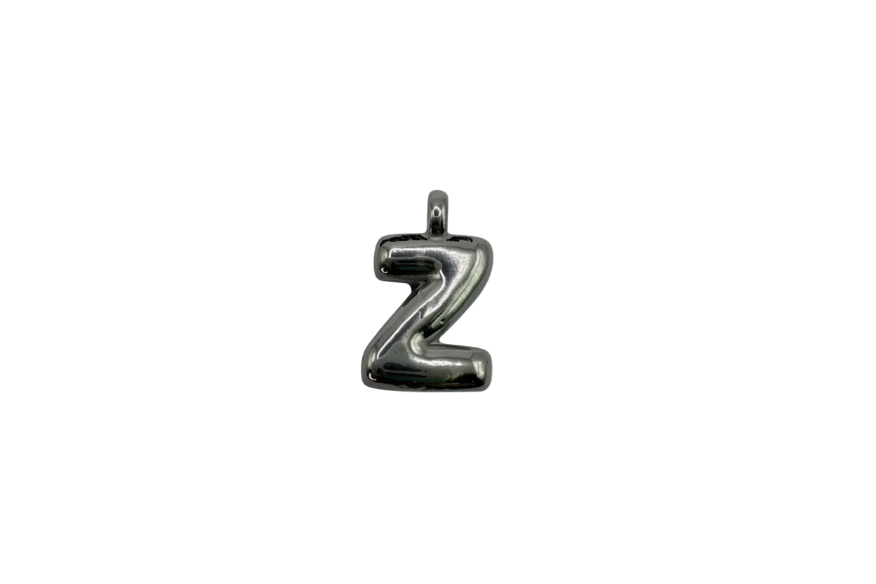 Polished silver puffy number 2 in balloon style