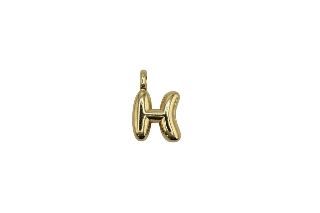 Gold puffy letter H pendant, high-polish finish