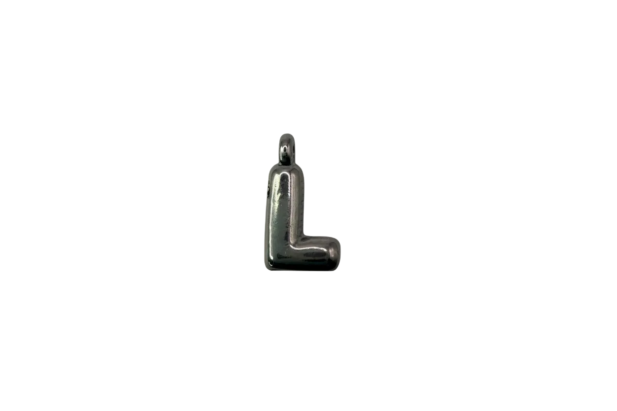 Glossy silver-tone letter L initial