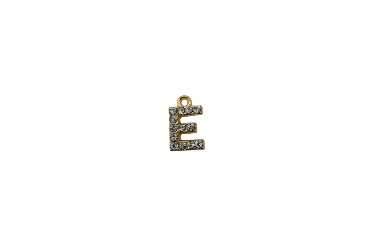 Gold letter E initial with clear crystals