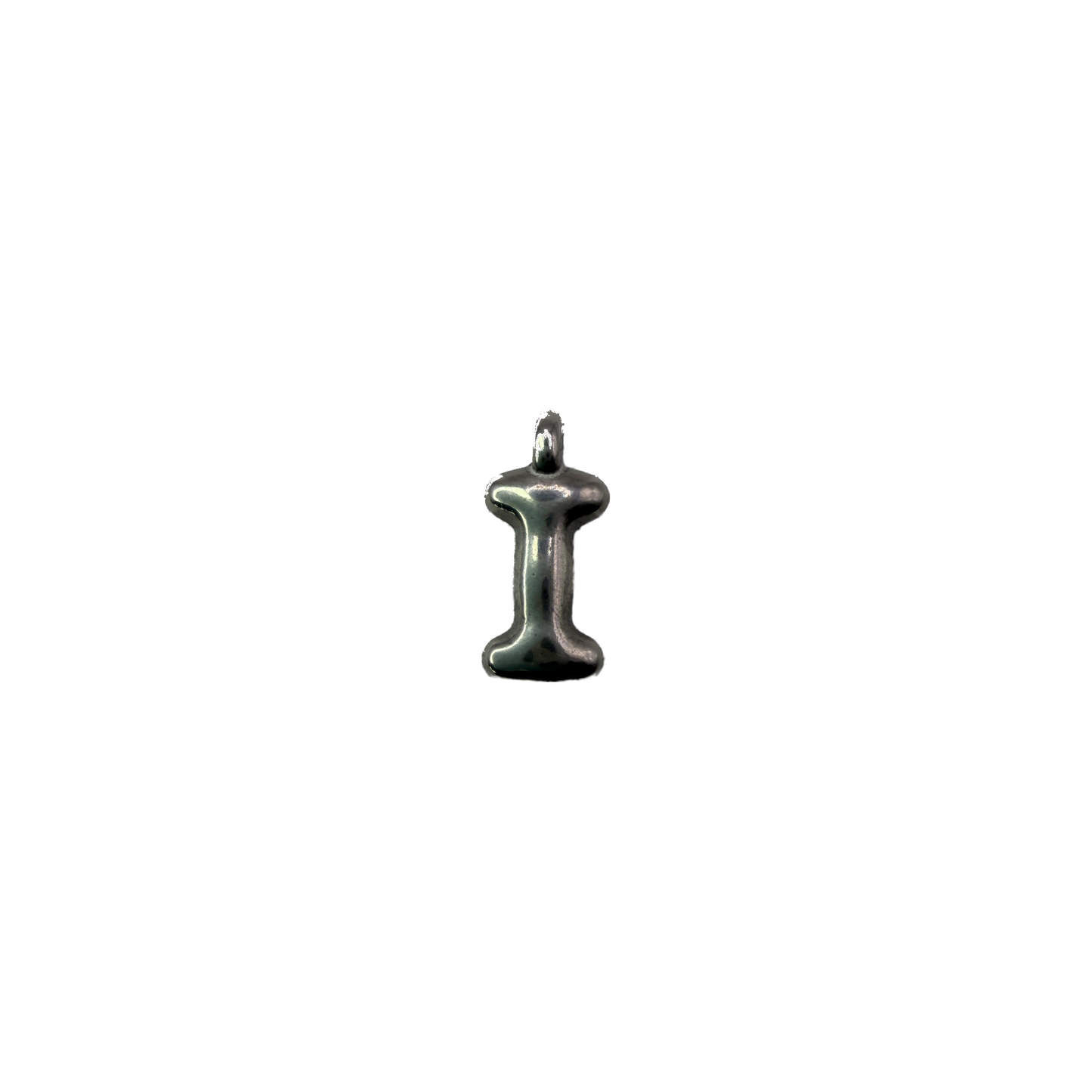 Polished silver letter I initial charm