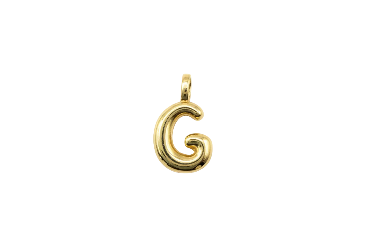 Polished gold letter G initial with rounded puffed profile