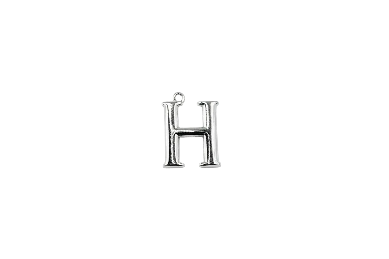 Polished silver initial H letter charm