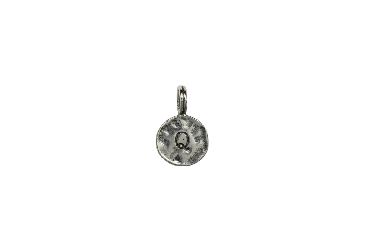 Oxidized silver Q coin charm