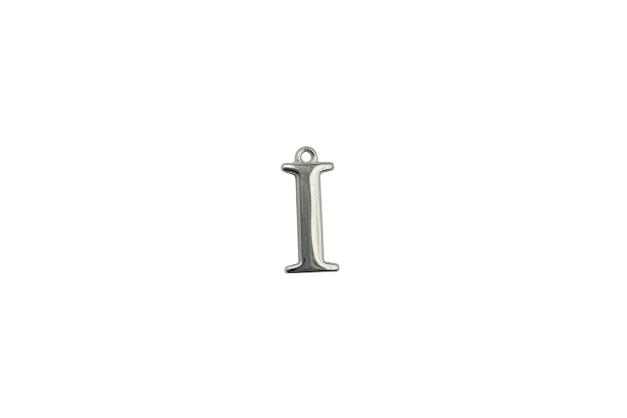 Polished silver serif letter I pendant