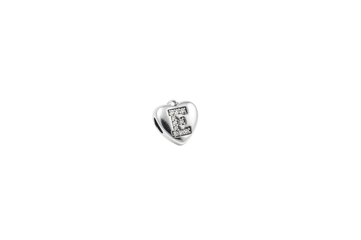 Silver heart with pavé initial E and clear stones