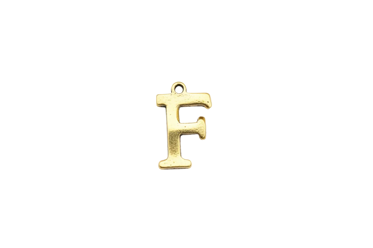 Gold letter F with clear gem accent