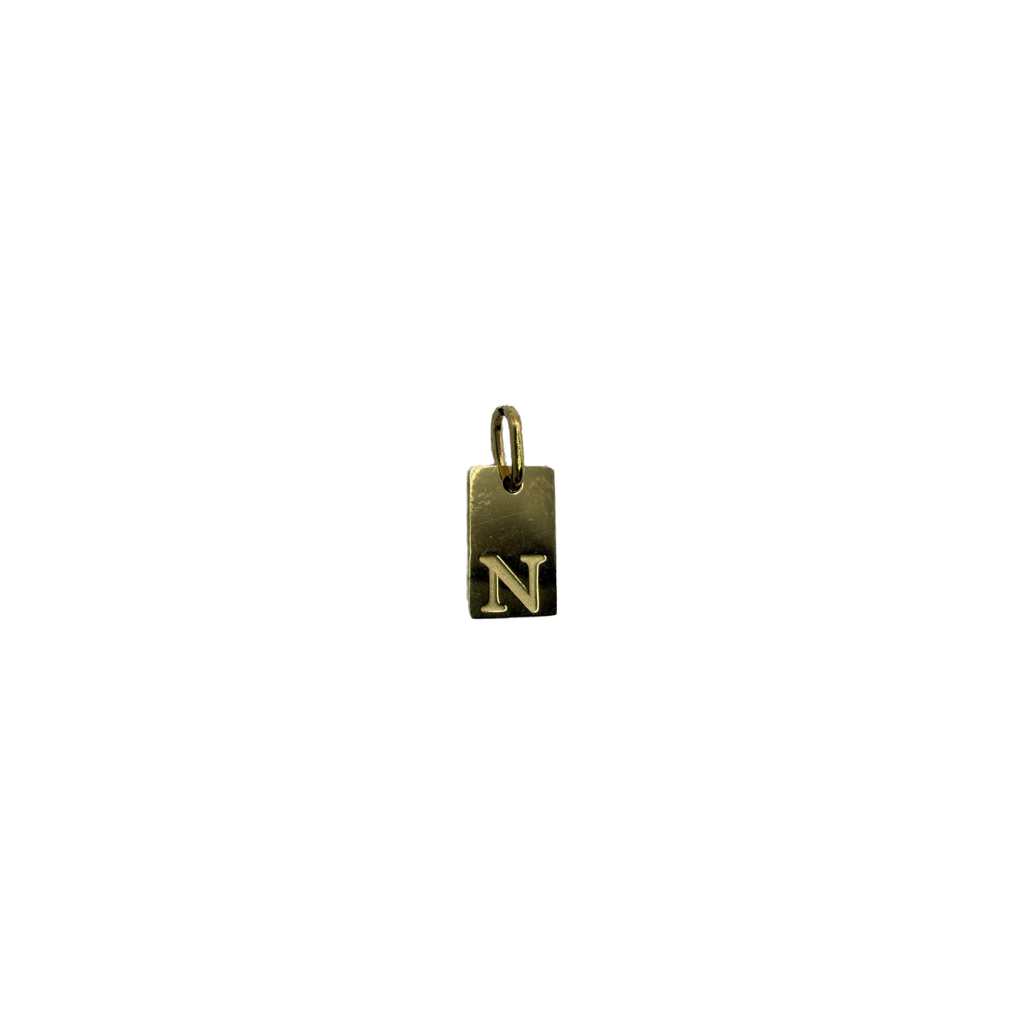 Gold rectangular letter N tag