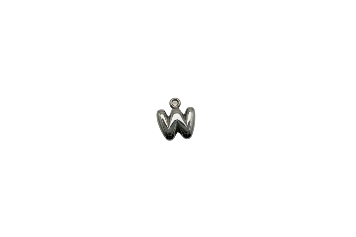 Polished silver letter W initial with gold-tone accent