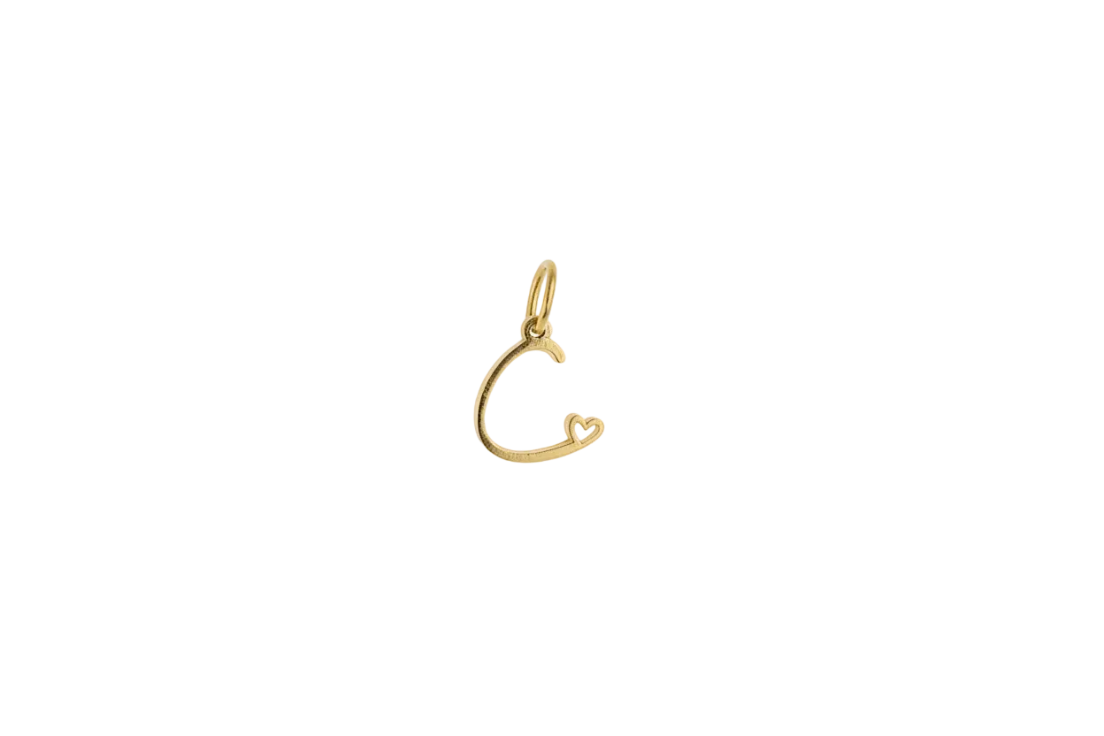 Gold initial C with open-heart detail