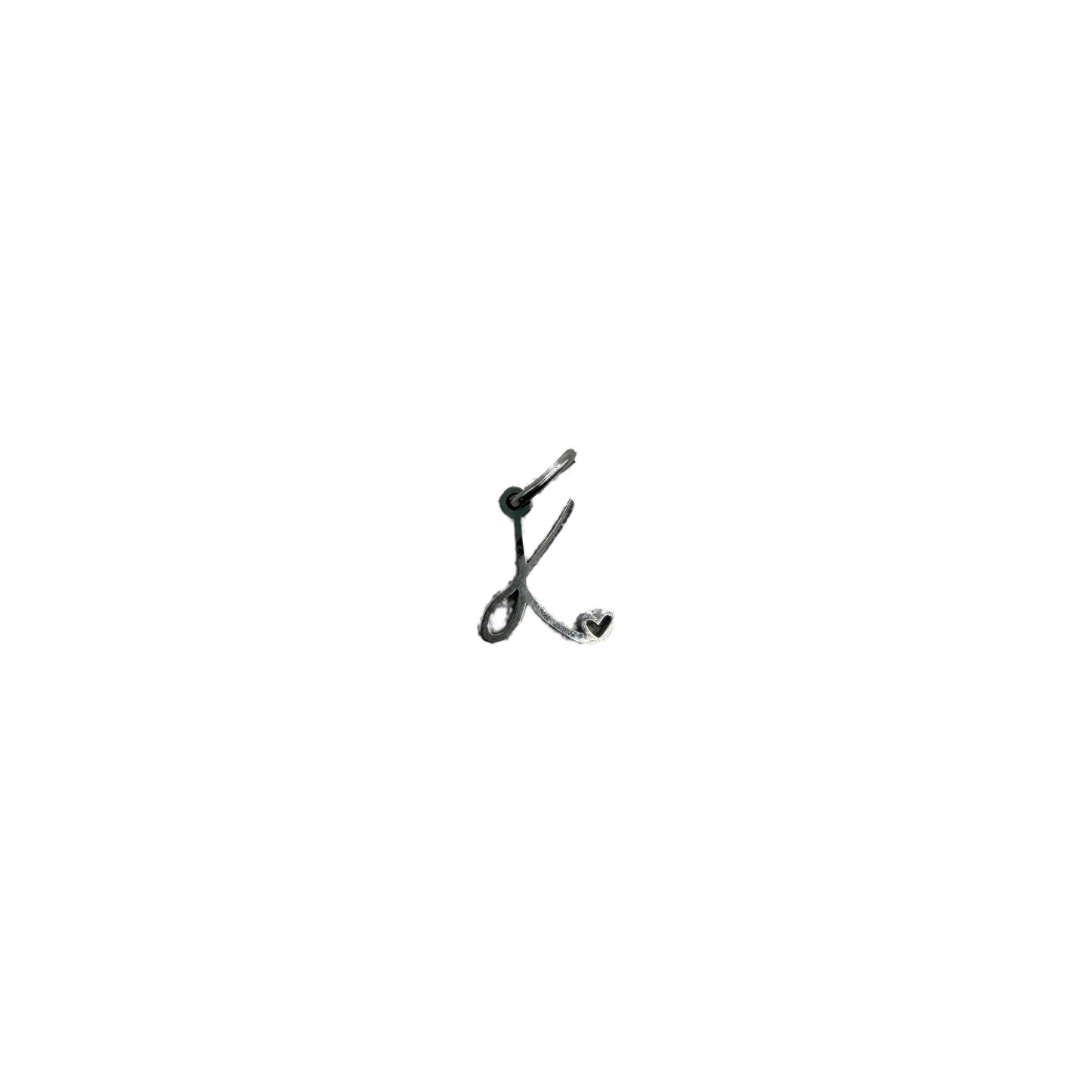 Silver script letter K with heart cutout