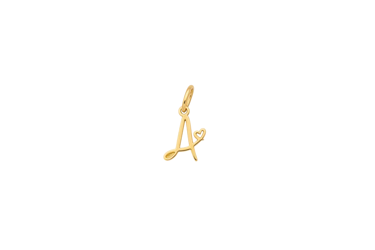 Gold letter A initial with heart accent