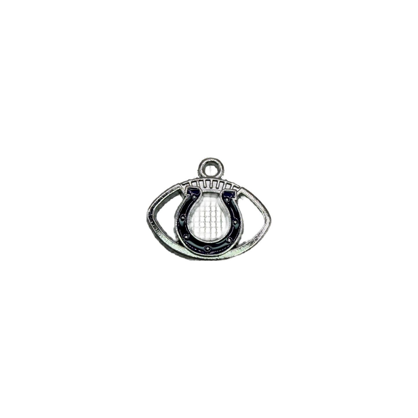 Silver eye talisman with navy horseshoe detail
