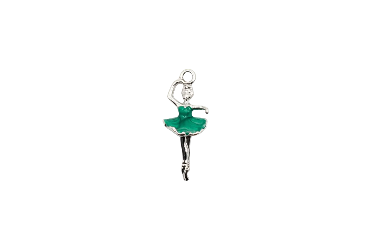 Silver ballerina figure with teal tutu accent