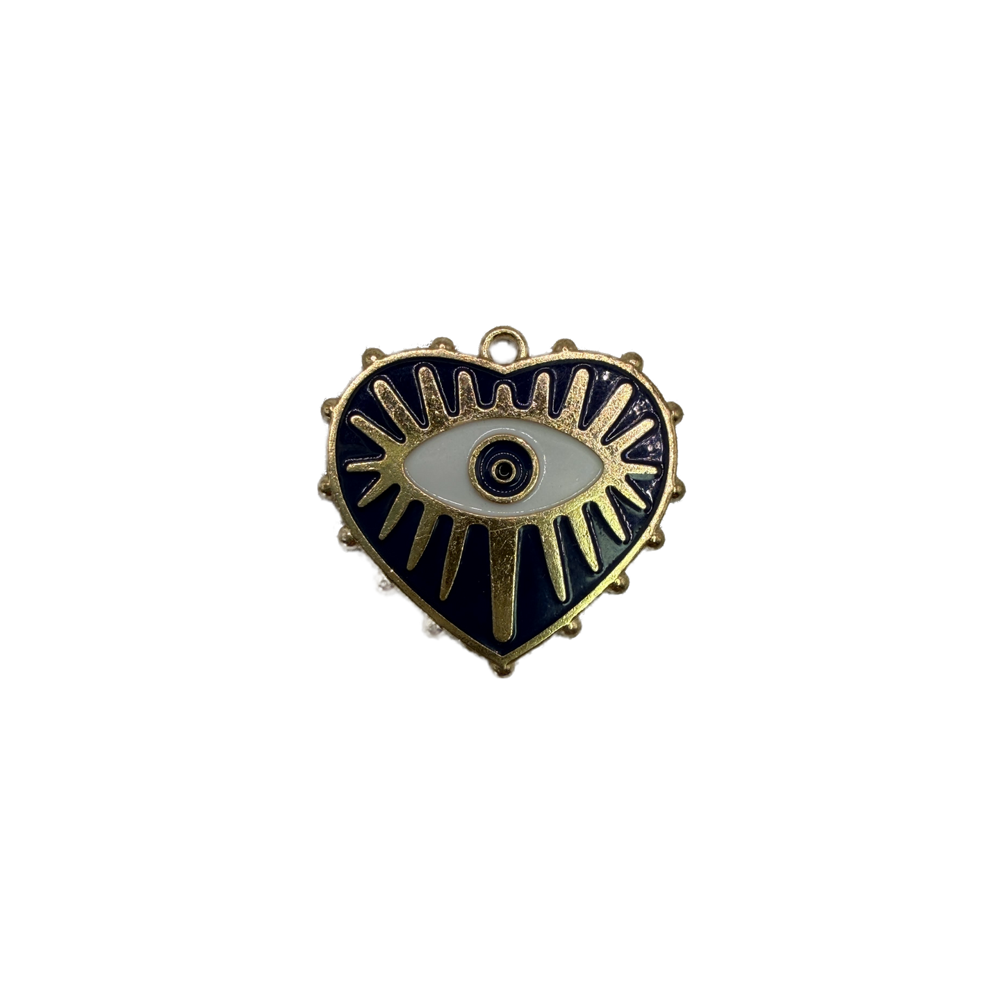 Navy and gold evil eye heart with white center