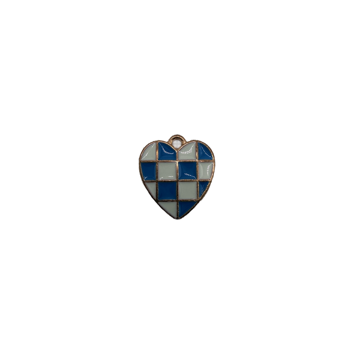 Blue and white checkerboard heart in gold frame