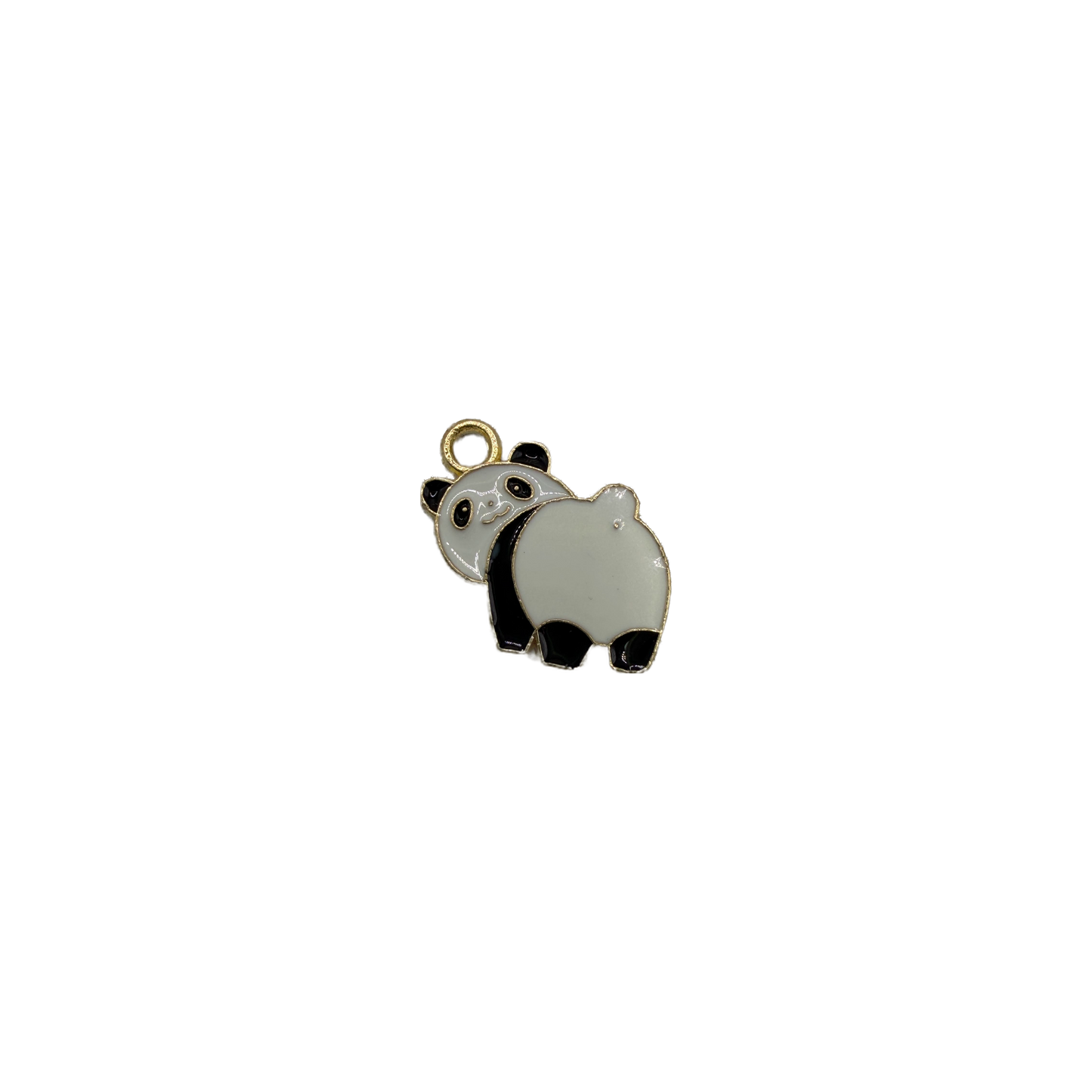 Enamel panda bear in black, white, and gold