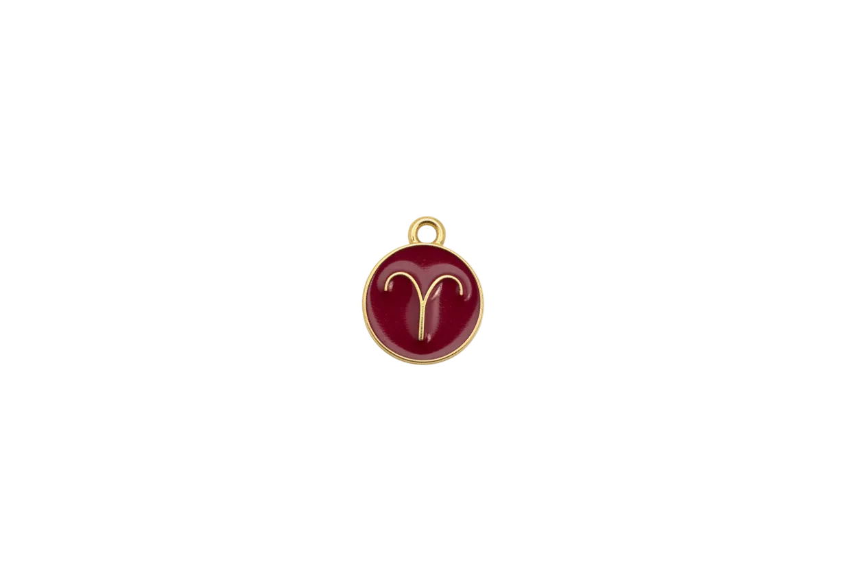 Crimson Aries enamel medallion with gold symbol