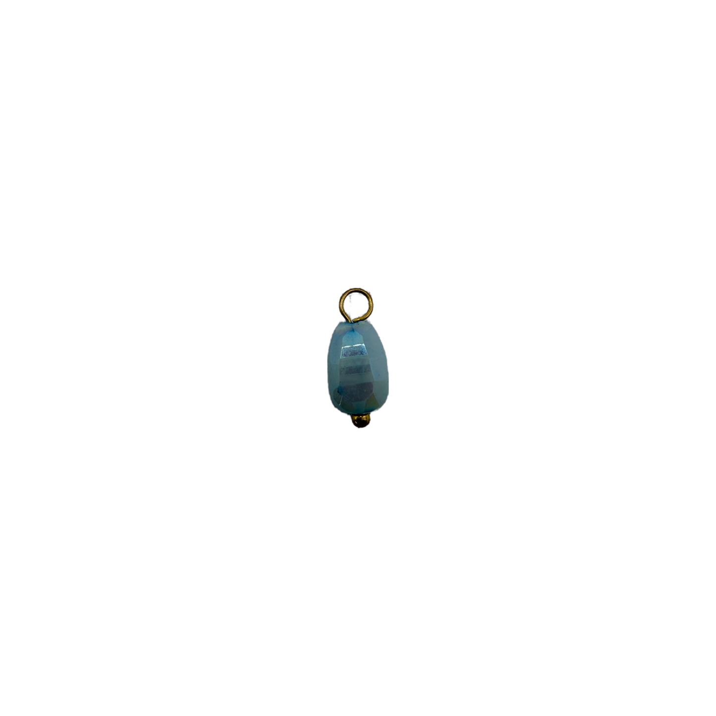 Aqua faceted oval gem with iridescent sheen and gold accents