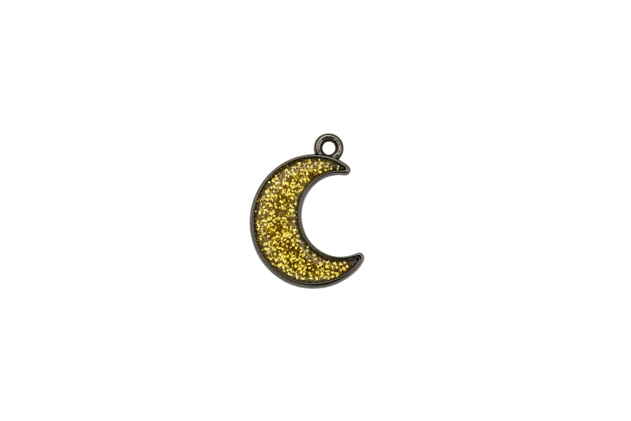 Gold glitter crescent moon with gold outline