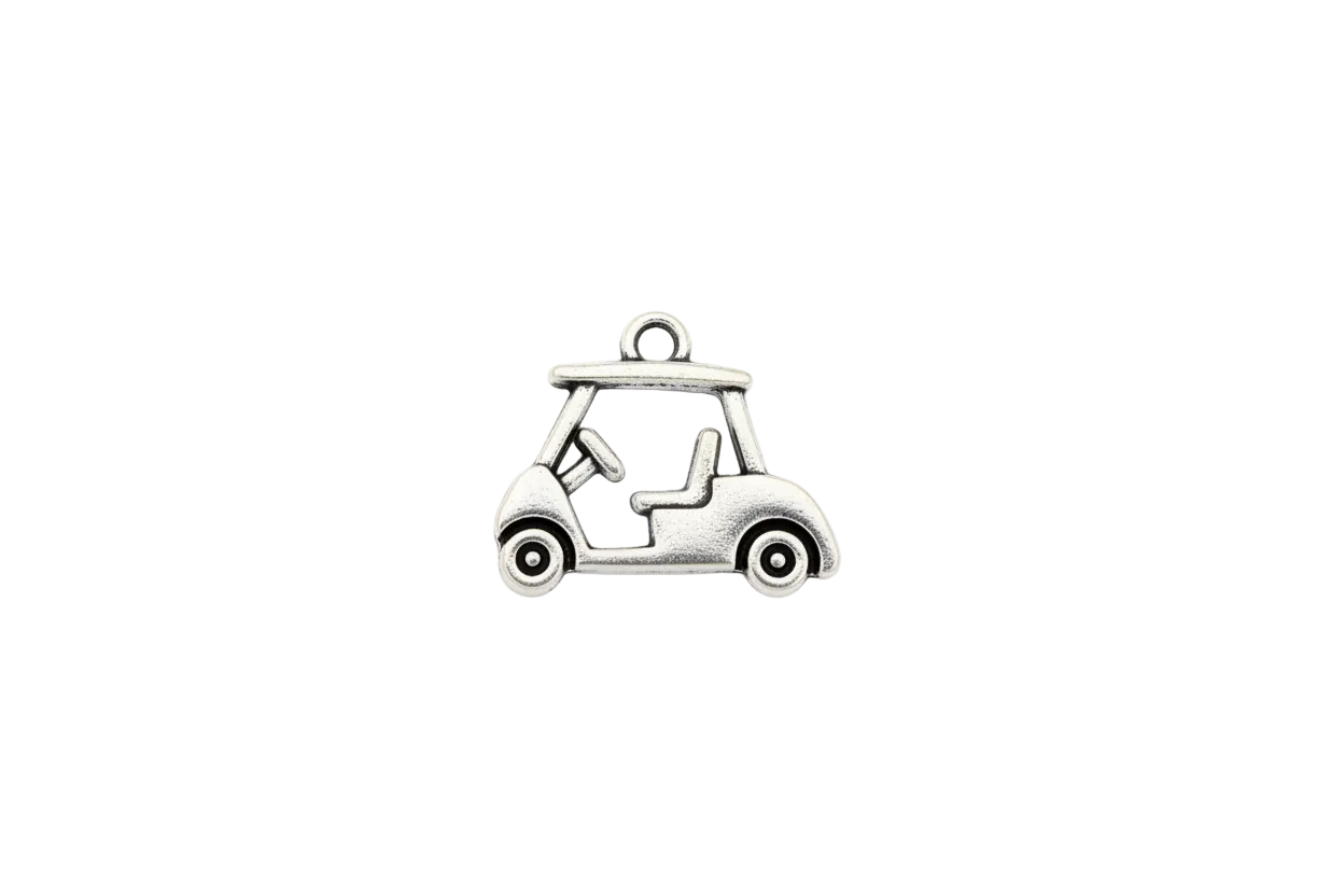 Antiqued silver golf cart with white enamel center