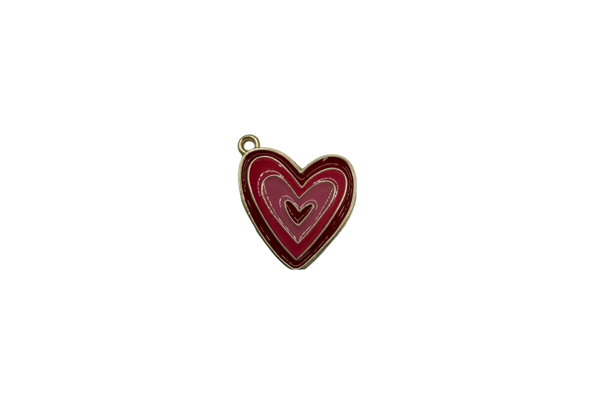 Pink and burgundy enamel heart with gold outline