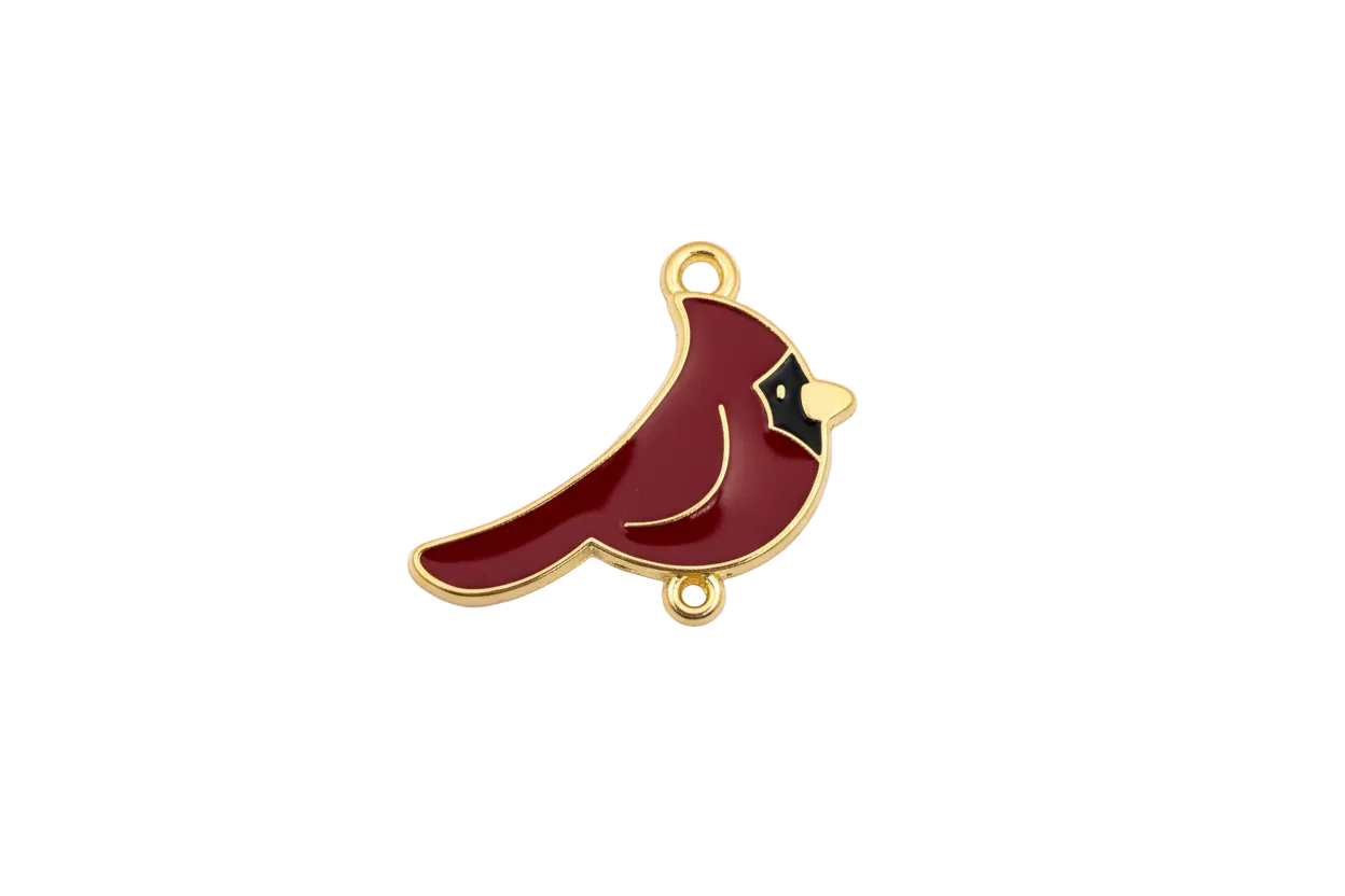 Crimson cardinal bird with black face and gold trim