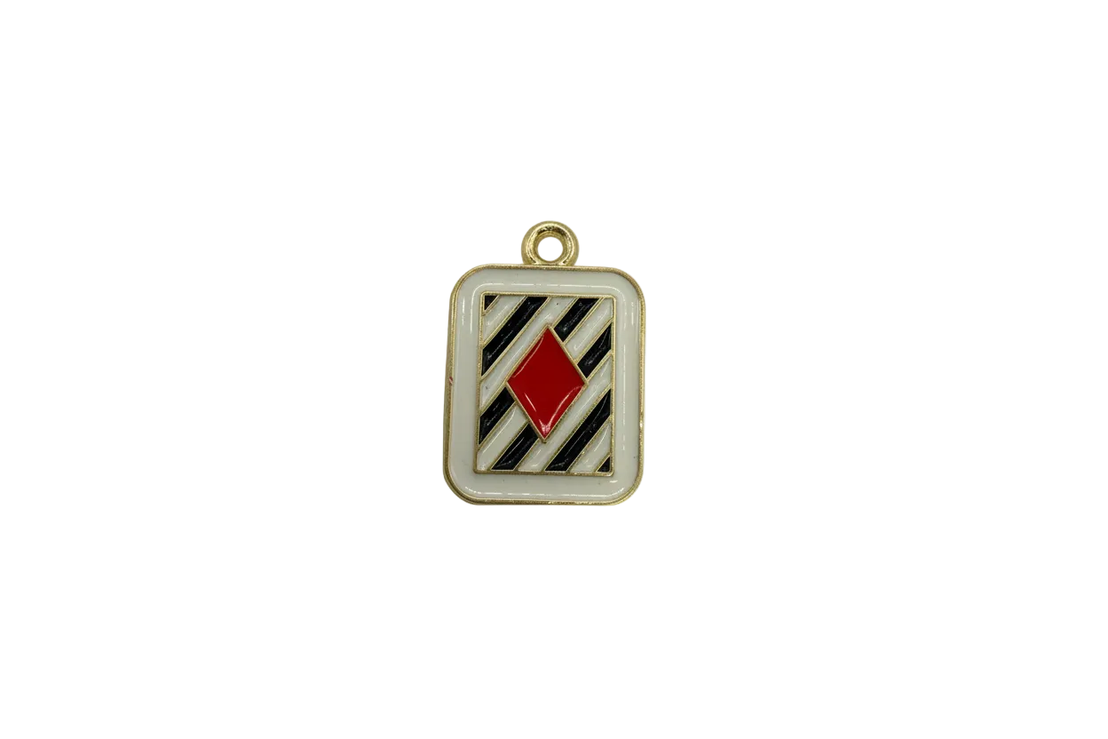 Striped square with red diamond center in gold frame