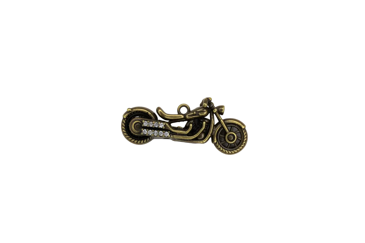 Antiqued gold motorcycle with clear crystal accents