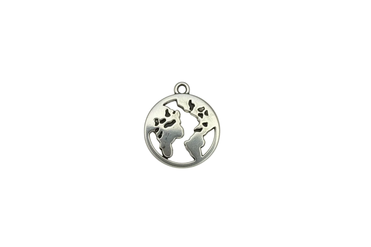 Silver openwork globe disc with cutout world map