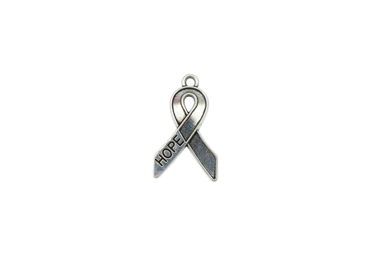 Silver HOPE awareness ribbon with oxidized details