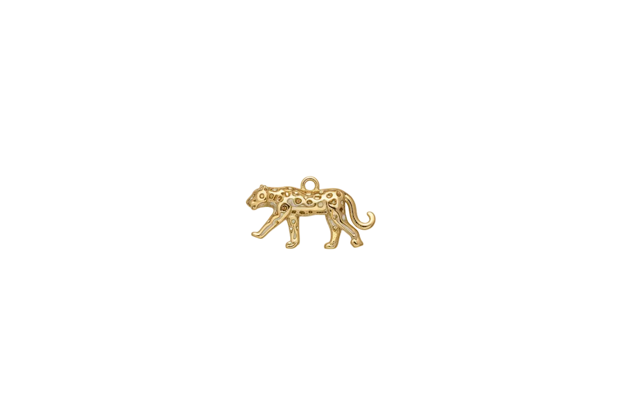 Gold leopard silhouette with amber gem spots