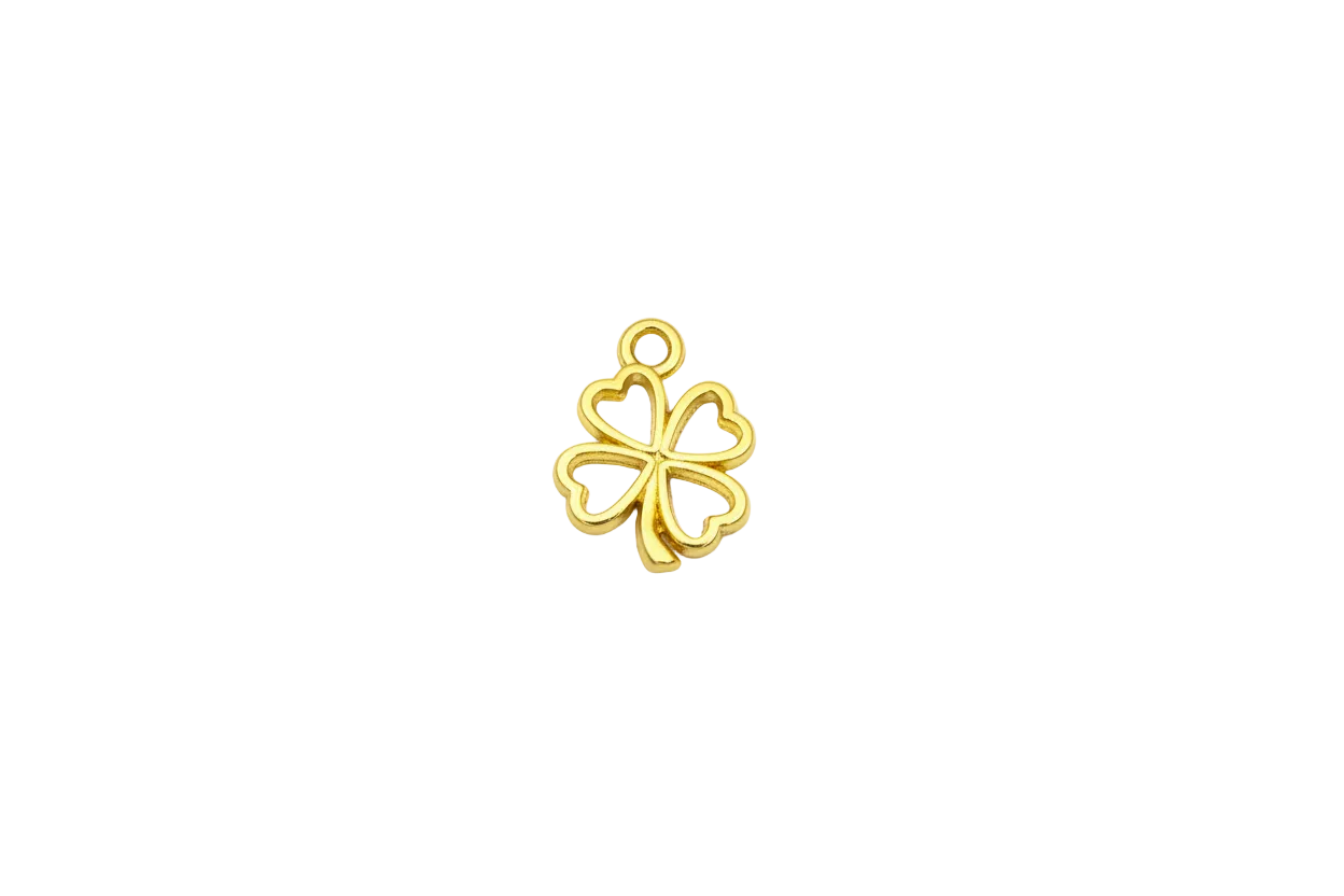 Gold openwork four-leaf clover with heart-shaped leaves