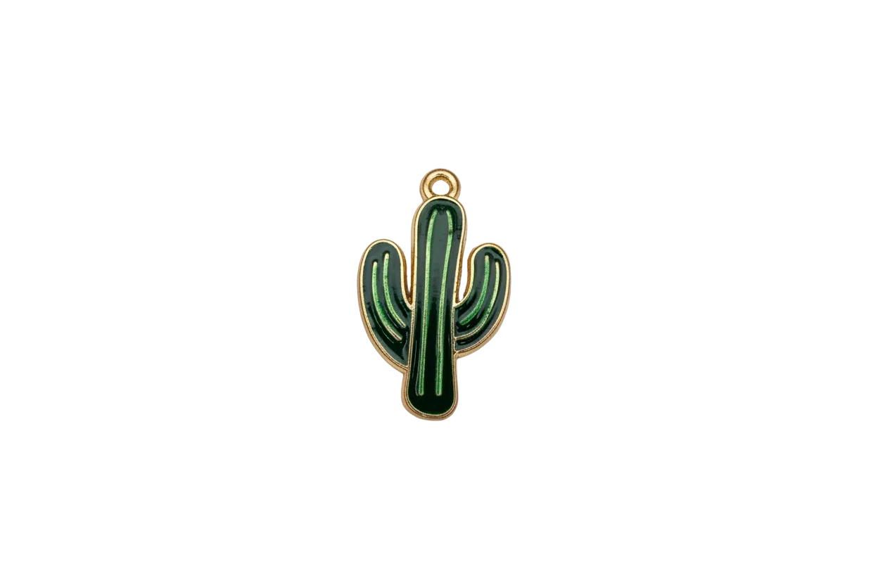 Green cactus charm with gold outline