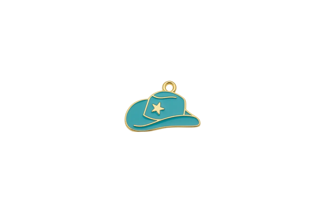 Teal cowboy hat with gold outline and star