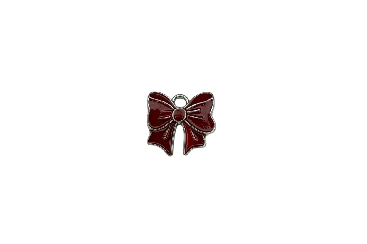 Burgundy enamel bow with silver-toned outline