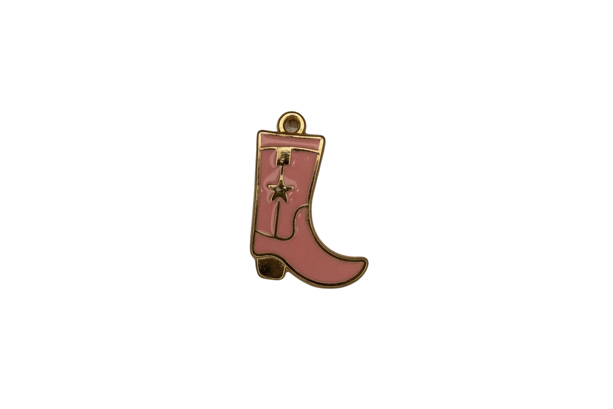 Pink enamel western boot with gold outline and star
