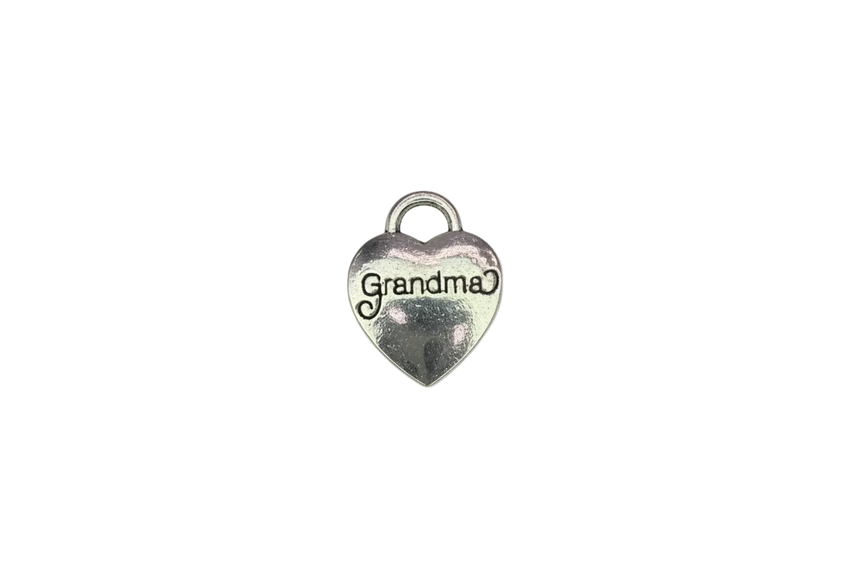 Silver heart lock with engraved “Grandma” script