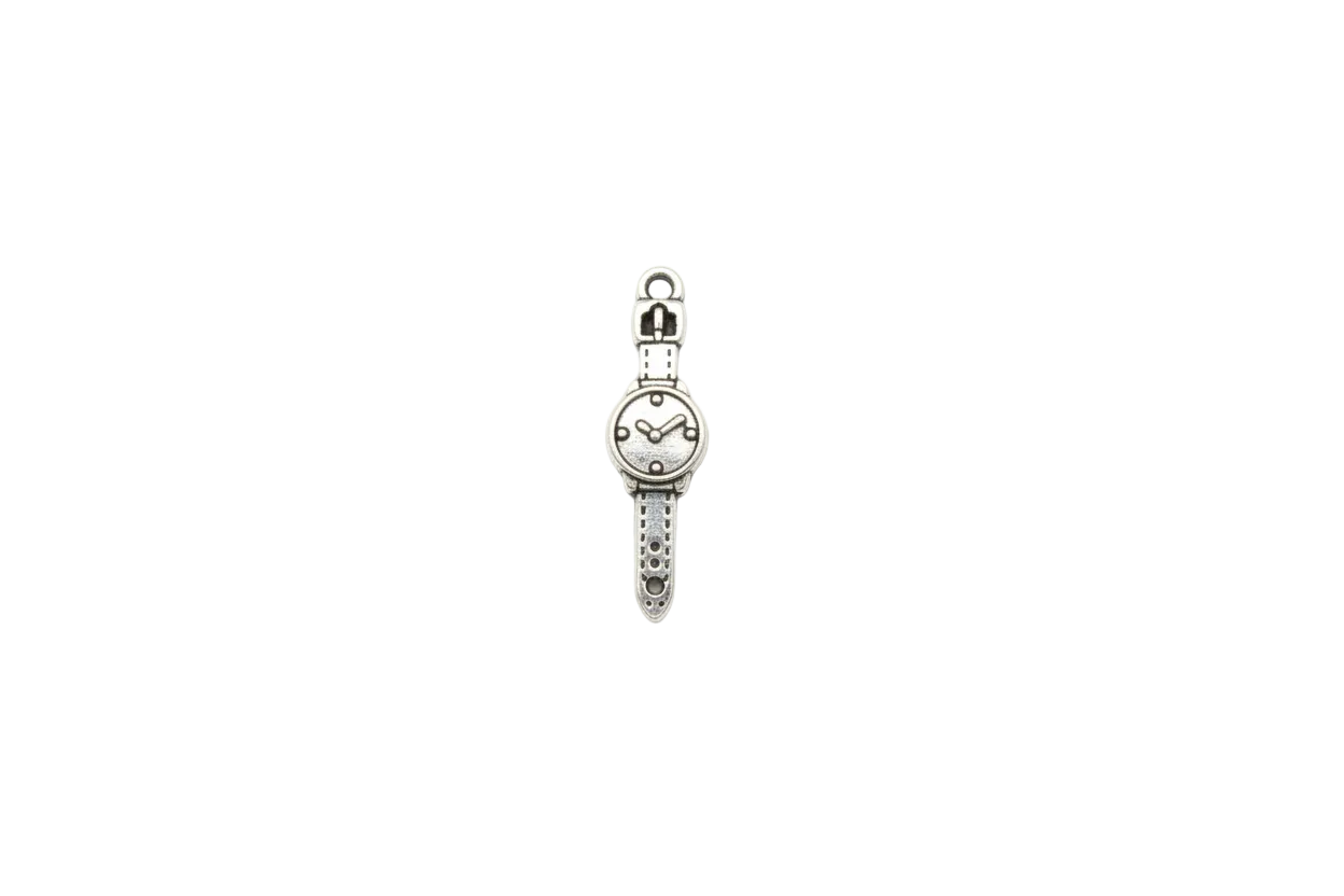 Antiqued silver wristwatch charm with engraved strap