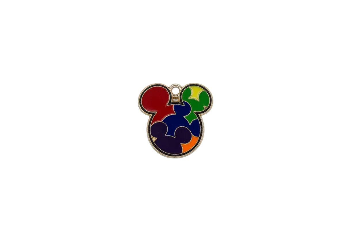 Gold mouse head silhouette with multicolor enamel