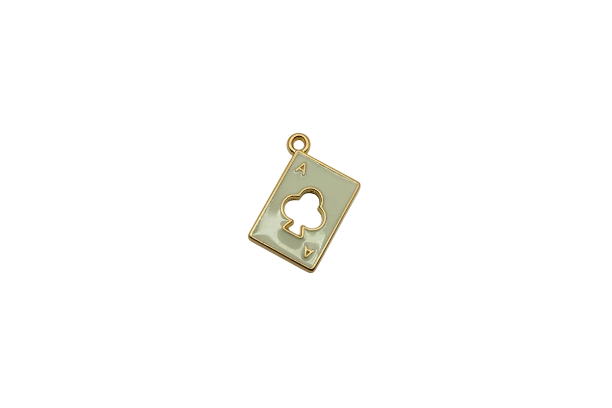 Ivory ace of clubs playing card with gold trim and cutout