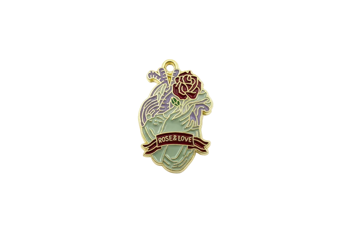 Anatomical heart with rose and “ROSE & LOVE” banner