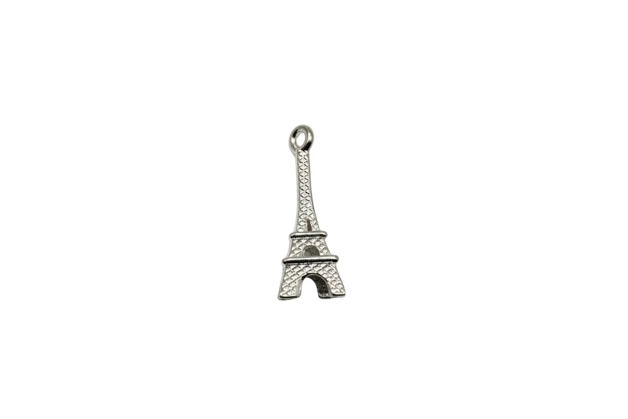 Textured silver-tone Eiffel Tower pendant with oxidized detail