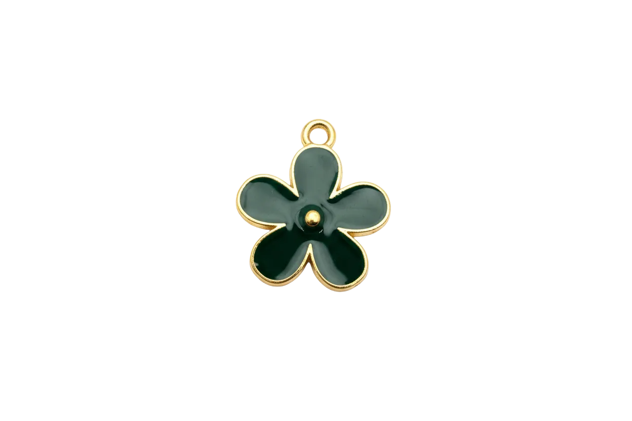 Deep green flower with gold outline and glossy finish