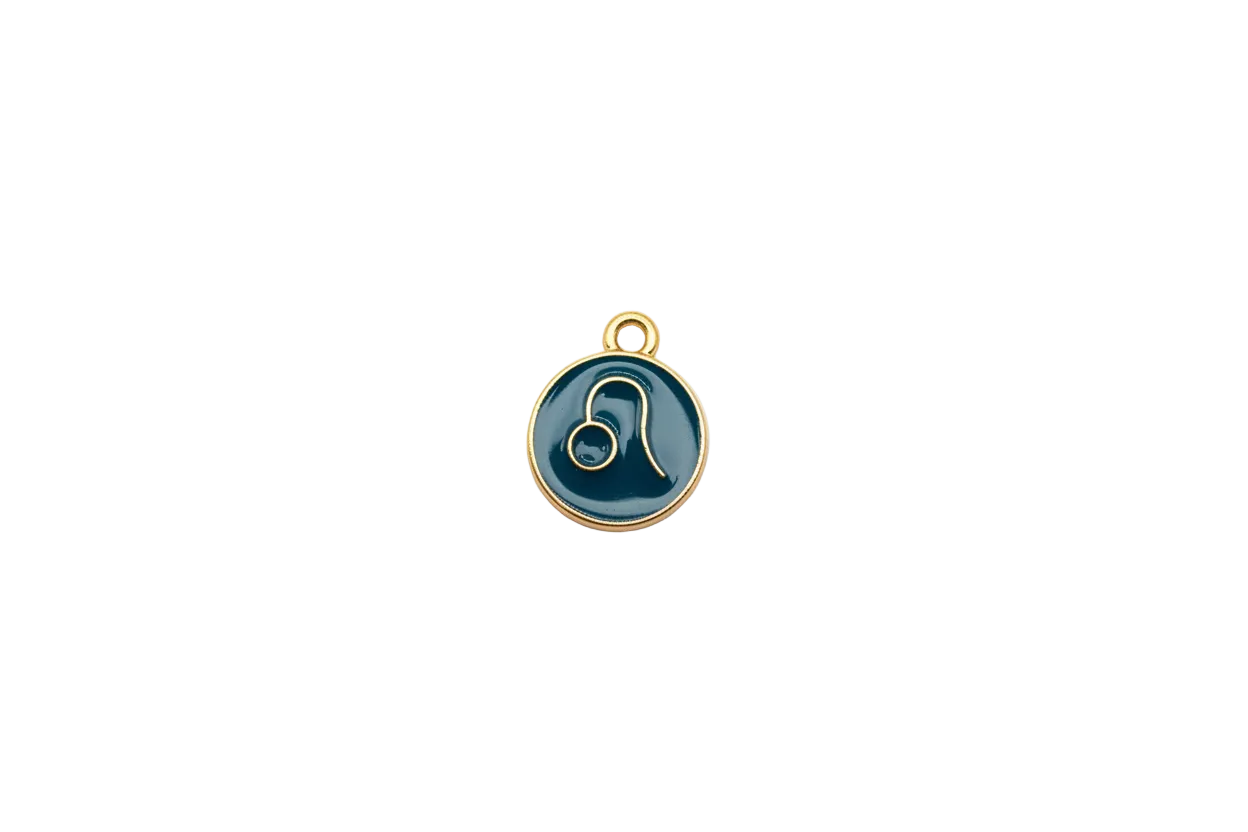 Navy disc with gold Leo zodiac symbol