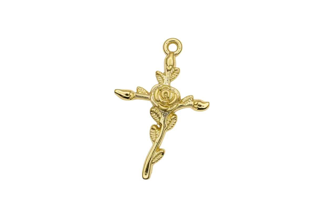 Gold sculpted rose stem with leaves