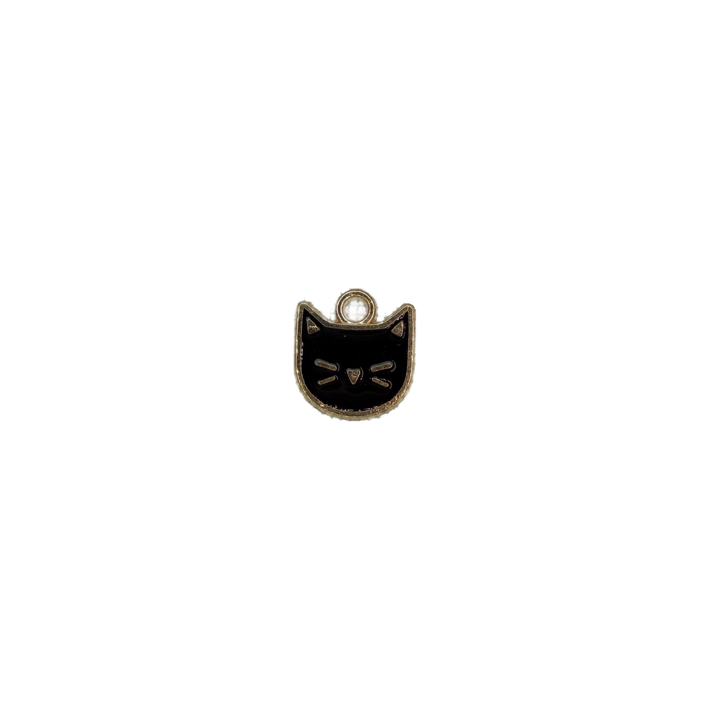 Black cat face charm with gold outline