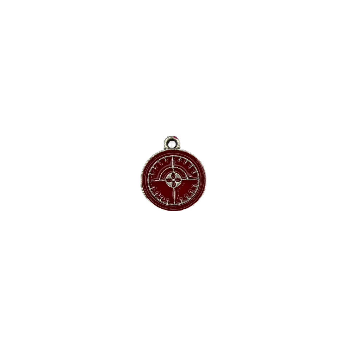 Crimson enamel compass medallion in antiqued silver